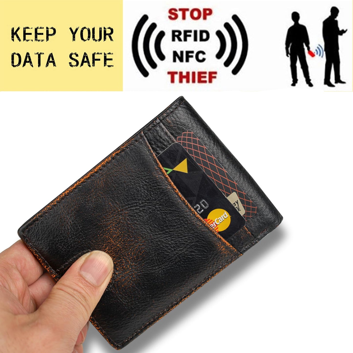 DK86 Wallet for Men Slim Rfid Bifold Genuine Leather 2 ID Window With Gift Box (black brown with US flag)