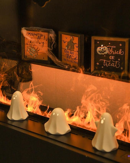 Light Up Ghost Halloween Decor, 5" Cute Halloween Decorations Indoor, 3PCS LED Ceramic Ghost for Halloween Table, Desk, Tray, Shelf, Bedroom Decor, White Spooky Decorative Ghosts Figurines