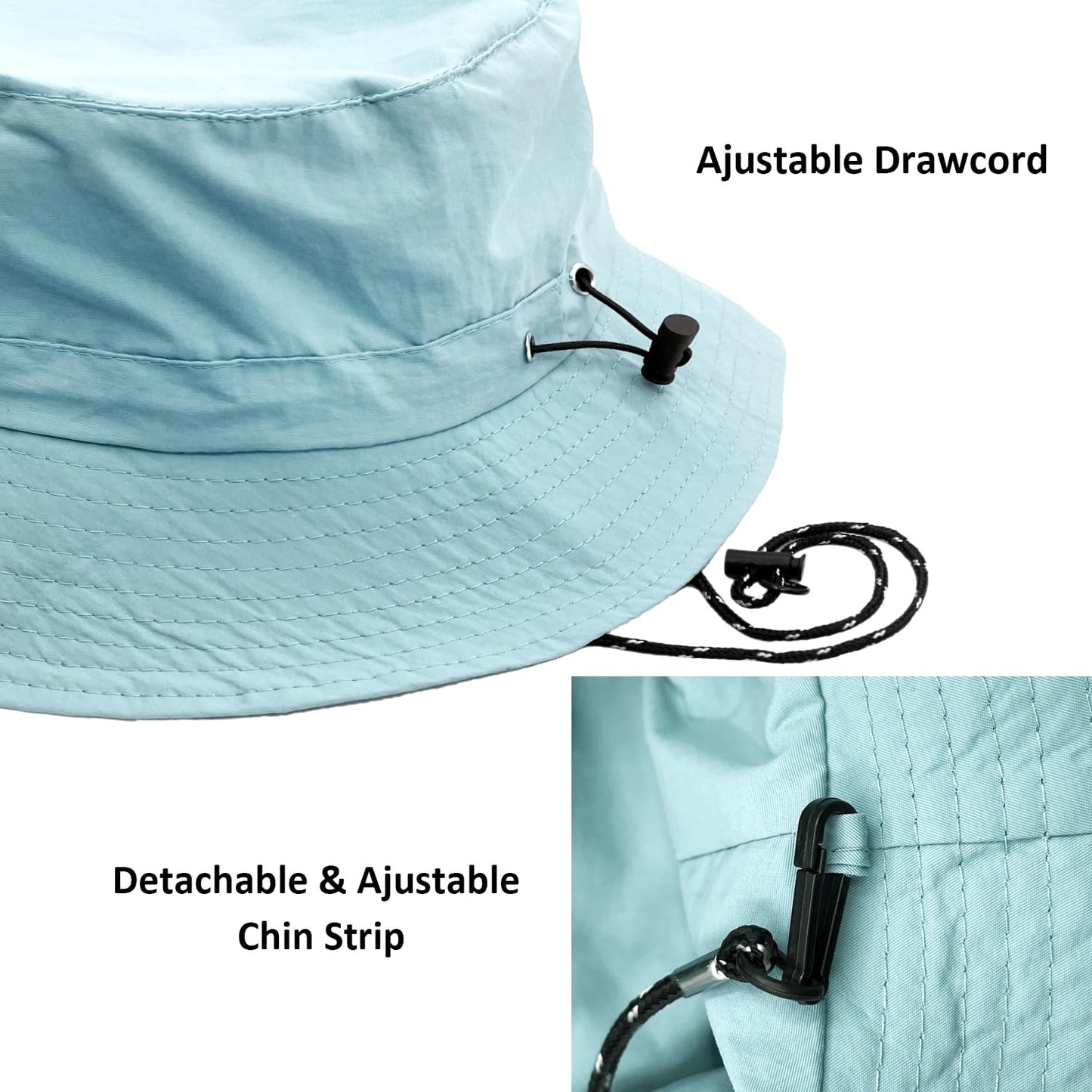 woogwin Waterproof Bucket Rain Hat with Chin Strap Quick Dry Packable Boonie Sun Hat Safari Hat UV Protection(Light Blue), Medium-X-Large