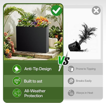 Metal Planter Box 38" x 10"x 30",Heavy-duty Galvanized Steel Outdoor Planter with Removable Built-in shelf and Drainage Holes,Rectangular Planter for Porches, Gardens, Patios, and Courtyards，Black