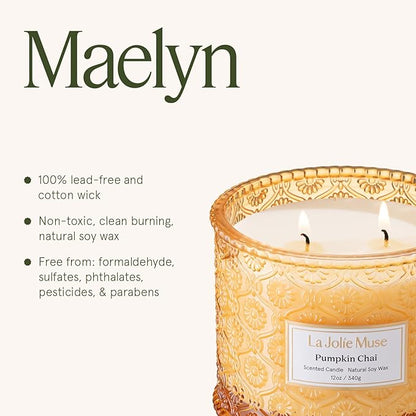 LA JOLIE MUSE Pumpkin Chai Candle | Spicy Chai & Vanilla | 12 oz Double Wick Soy Candle | 60 Hours Clean Burn | Elegant Home Décor & Hosting Gift