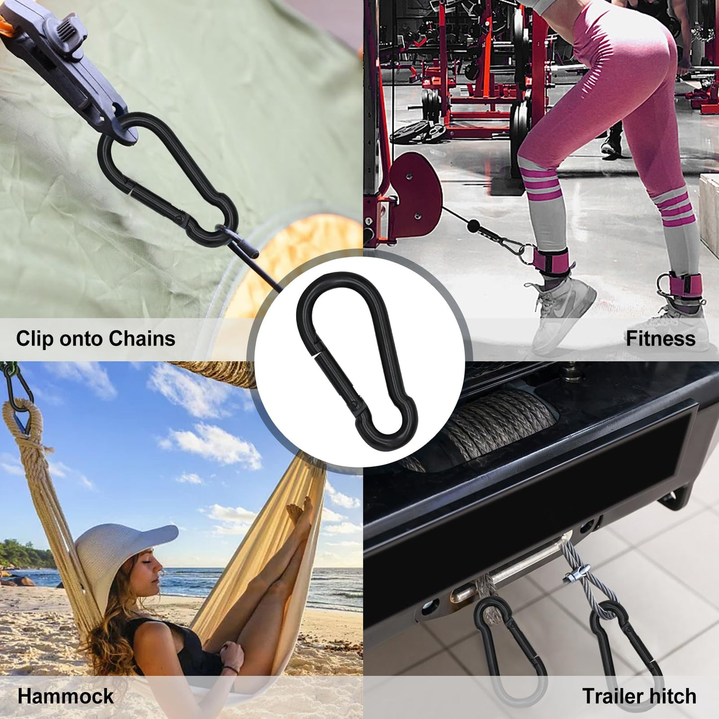 Large Carabiner Clip Hook, 7 inch 2 pcs Black Heavy Duty Spring Snap Hook Key Chain, Carabiners Clips for Outdoor Camping, Swing Set, Hammock, Hiking Travel, Fishing, Quick Link Keychain