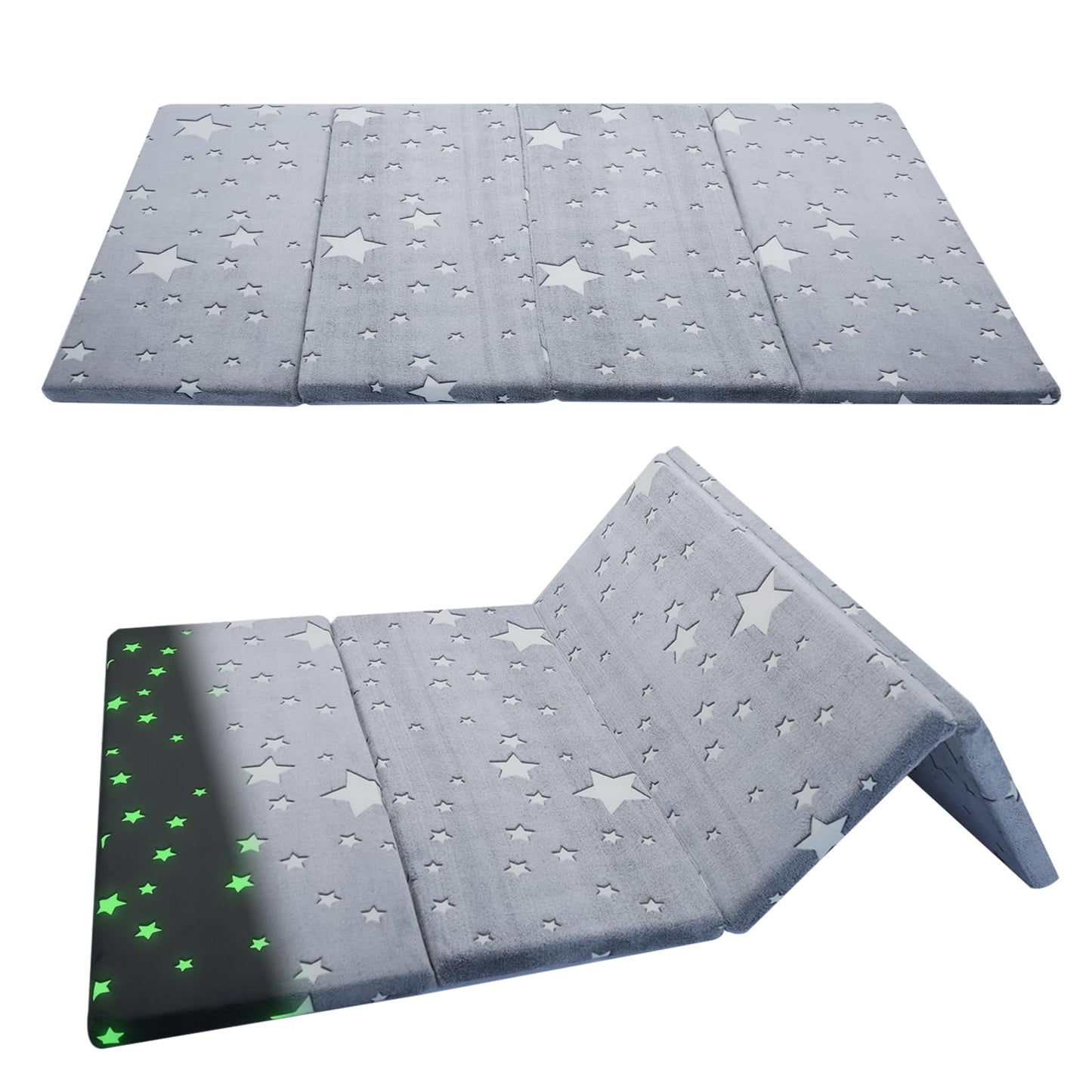 MeMoreCool Foldable Kids Floor Mattress, Play Mat Muscle Mat Large 6x4 FT, Thicken Foam Tatami Futon Mattress for Children Play Area, Sleeping Crawling Pad for Playroom, Grey Star