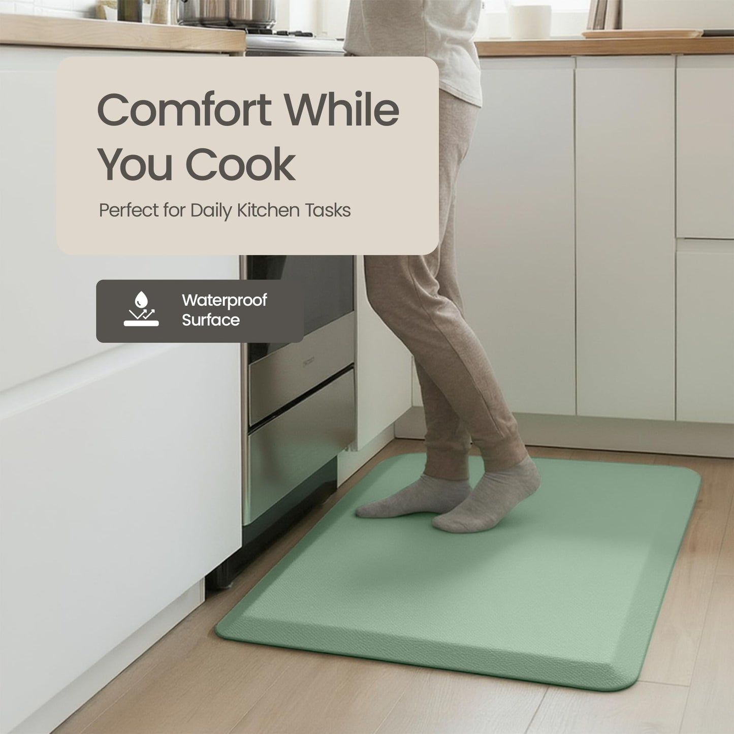 Anti Fatigue Kitchen Mats for Floor | Padded Kitchen Rugs | Non Slip, Cushioned Standing Desk Mat | Waterproof Floor Mat for Home and Office | 17.3" x 28" X 0.47", Mint Green, 1-Pack | More Décor