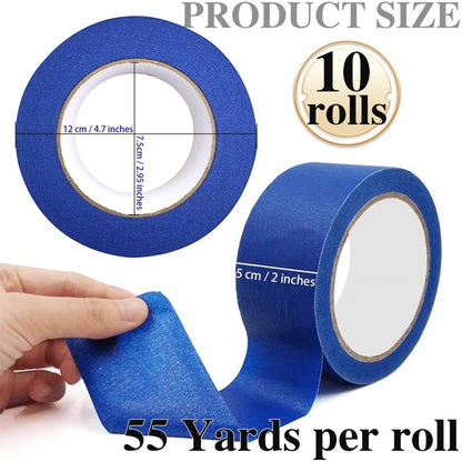 Painters Tape 2 Inch Wide, 10-Packs Blue Painters Tape for General Purpose Use, 2 Inches X 55 Yards X 10 Rolls, 550 Yards in Total