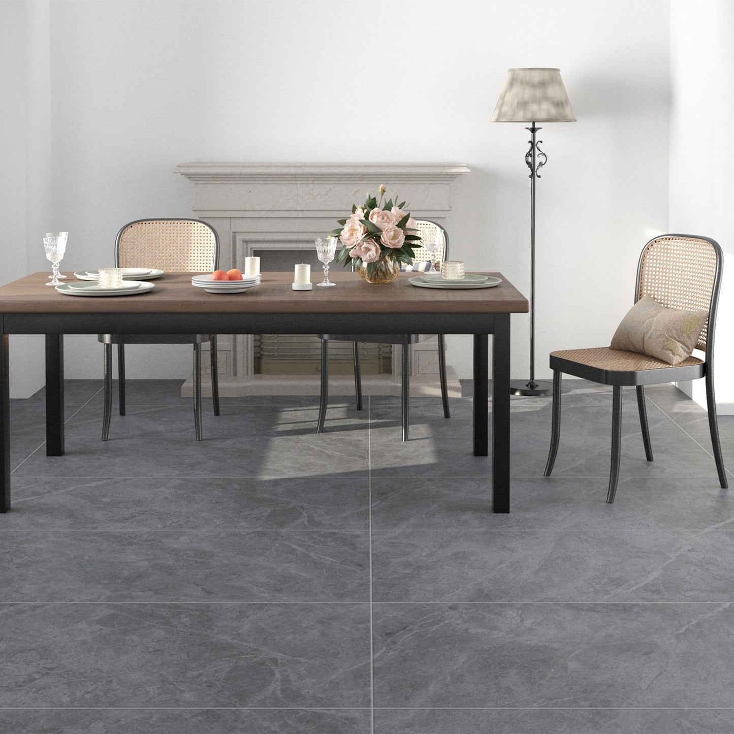 Freshtour Vinyl Flooring Roll, Versatile Removable PET Leather-Like Floor Covering, Waterproof & Durable, Easy Tape Installation, Cost-Effective for Any Room, Grey Marble/ 32.29 Sq.ft (39.3" x 118")