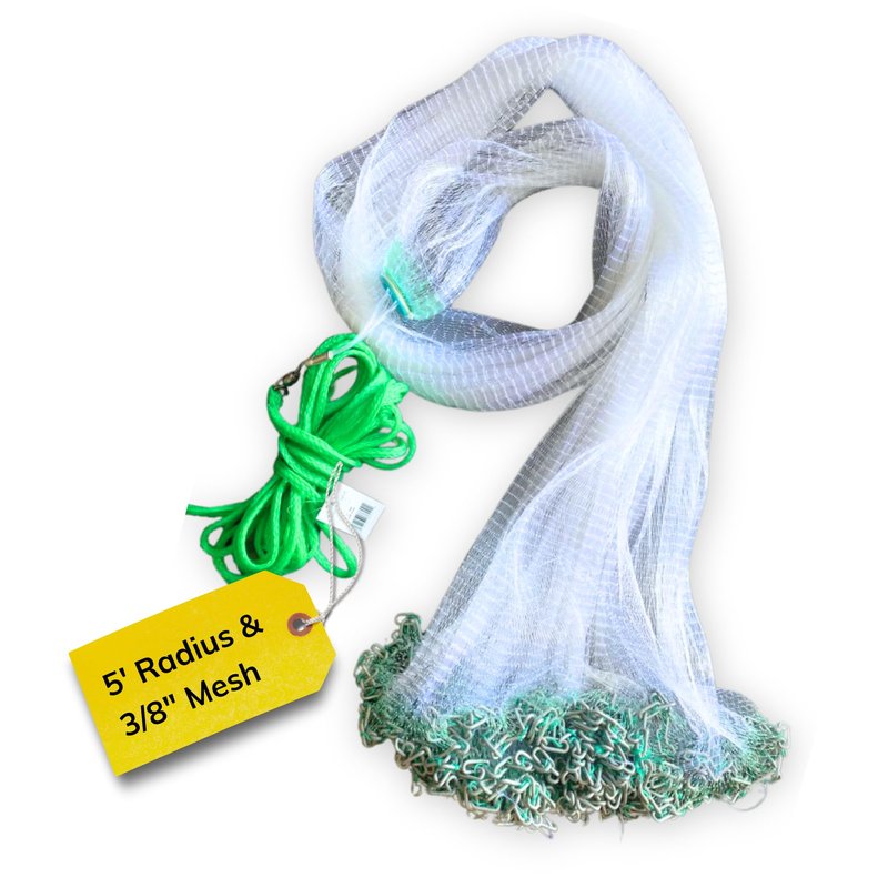 Silver Catch Cast Nets 5ft Radius|1/2 Inch Mesh for Fishing with Chain Bottom, Salt Water Casting Fishing Net Gear, Easy Throw Nets Fishing Bait in 4.5ft-10ft Radius|3/8",1/2",1" Mesh - Elite Series