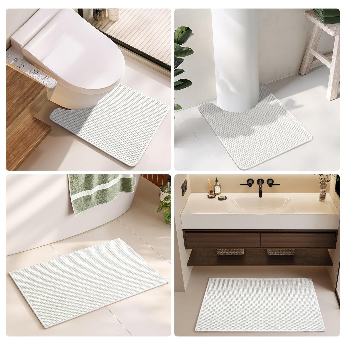 TYUU Toilet Rug, Thin Toilet Rugs U Shaped Washable Non Slip Absorbent Quick Dry Low Pile Toilet Mat, White 20"x24" U Shape