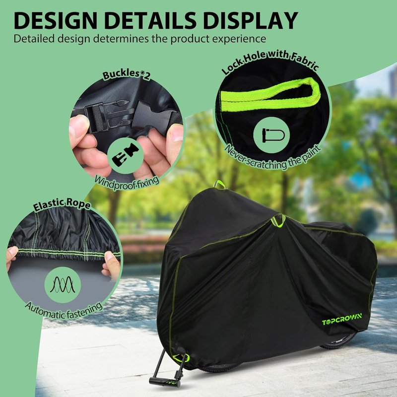 Bike Cover Waterproof - Outdoor Storage for 3 Bikes | UV, Dust & Wind Protection, 210D Black & Green, XXXL Size