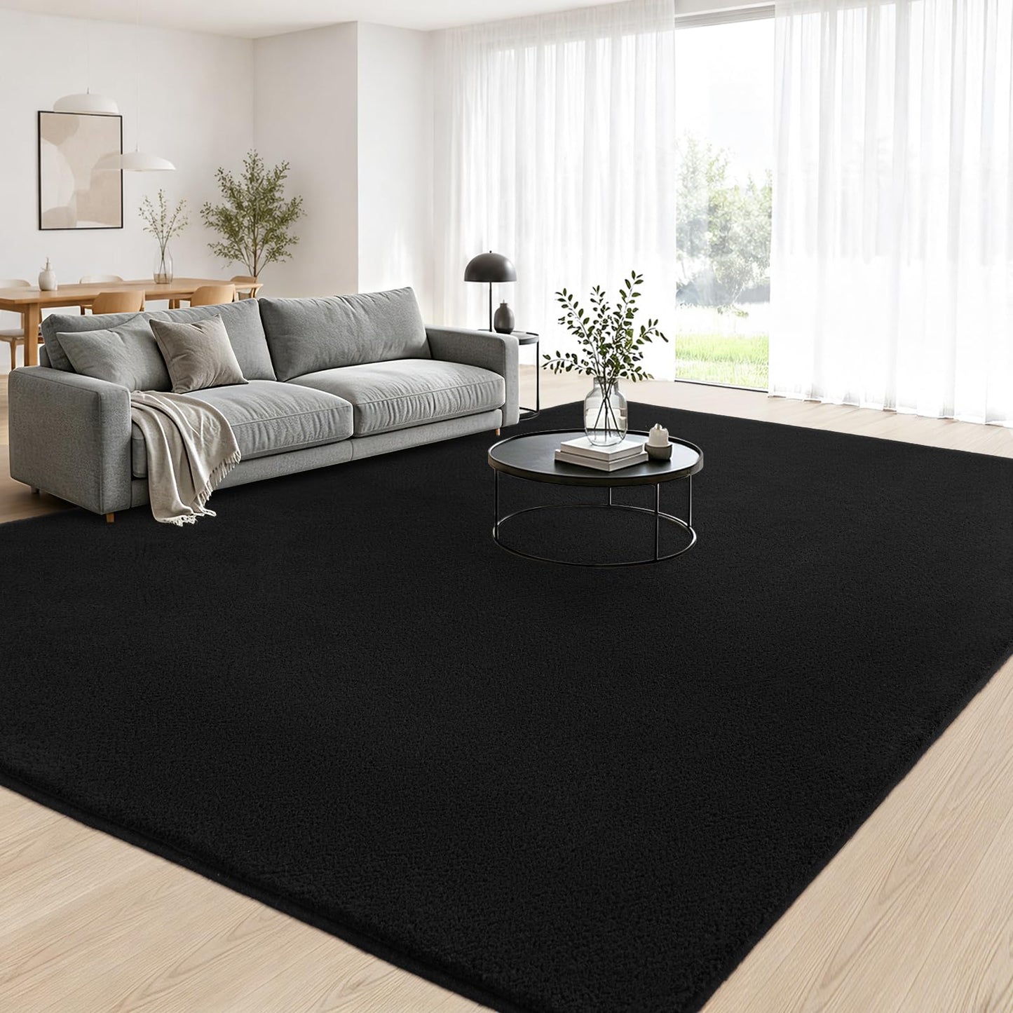 Black Large Area Rugs for Living Room Memory Foam Carpet Non-Slip Washable Rug Perfect Decor for Modern Home 4x6ft