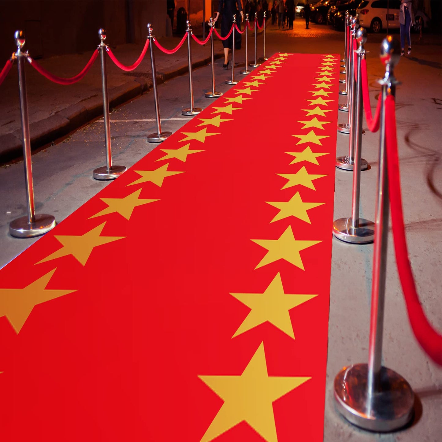 Woanger Plastic Red Carpet Runner for Party 30 μm Thickness Disposable Gold Star Aisle Rugs Prom Carpet Runner for Runway Floor Hallway Movie Theme Wedding Graduation Party Decor(3.3 x 29 Ft,Classic)