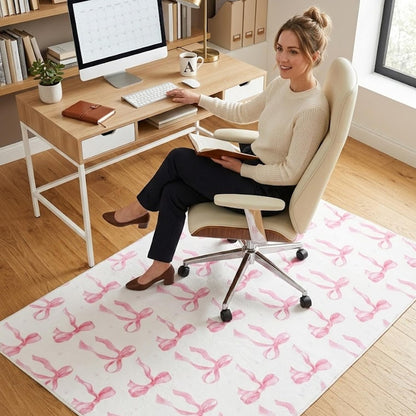 yueyaer Office Chair Mat for Hardwood/Tile Floor, 36"x48"Desk Chair Mat for Rolling, Non Slip Under TPR Backing Low-Pile Rug(Pink Cute Bow)