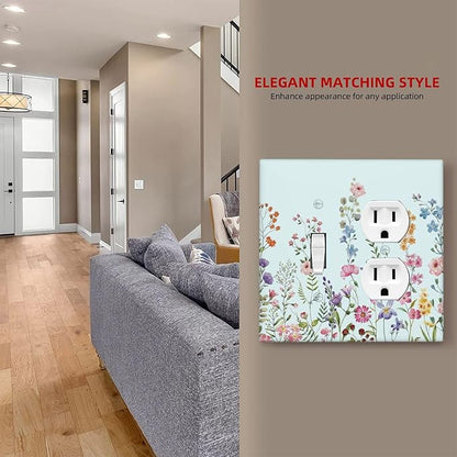 Decorative Light Switch Cover Plate Rustic Wild Floral Vintage Blue Watercolor Flower 2 Gang Outlet Covers 1 Toggle 1 Duplex Wall Plate Decorate Electrical Switch Plate Covers for Bathroom Home Decor