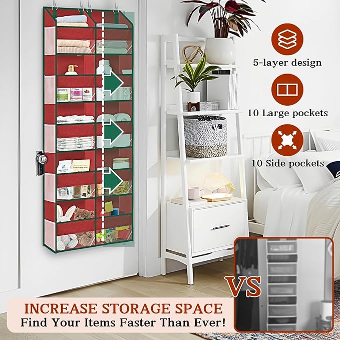 Christmas Over The Door Organizer 5 Tiers, Extra Large Behind Door Storage of