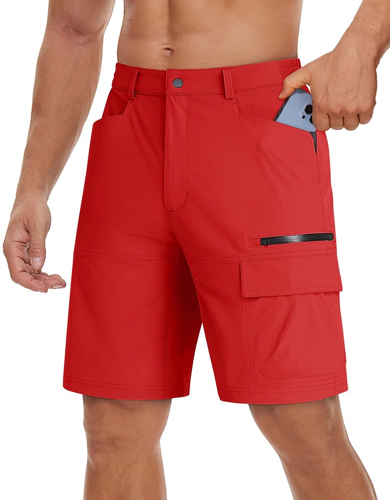 TACVASEN Mens Cargo Shorts Casual Dress Hiking Shorts Quick Dry Outdoor Waterproof Lightweight Tactical Work Fishing Travel Summer Red 32