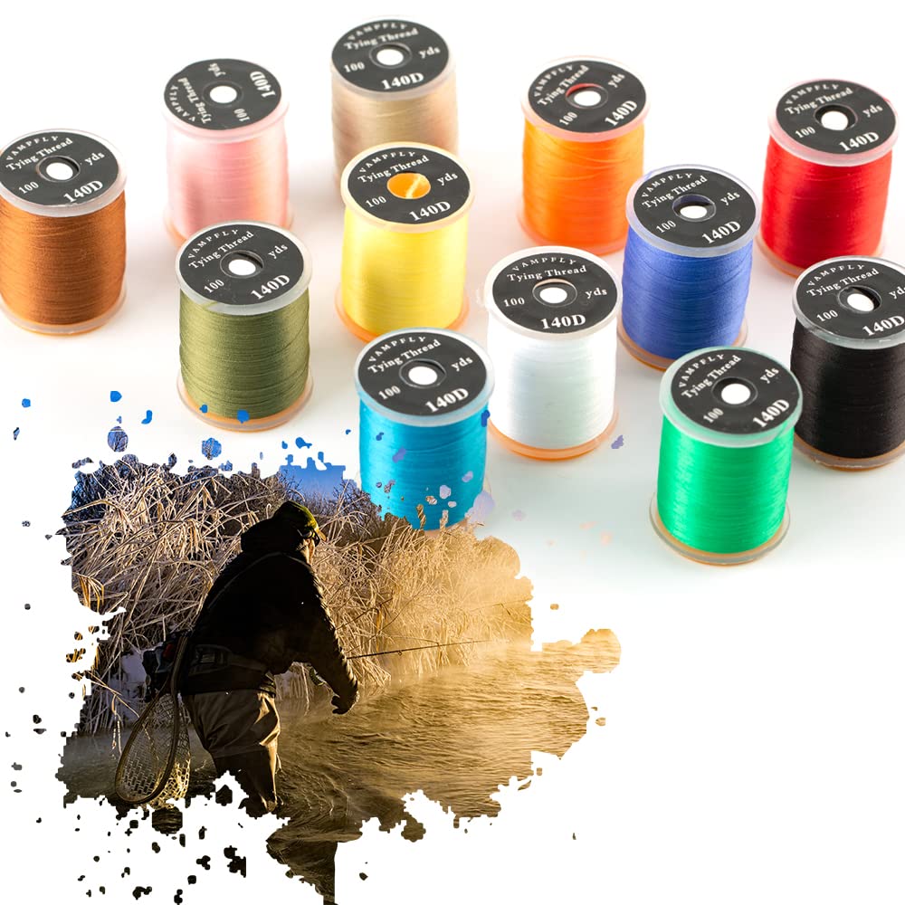 HERCULES 140D Fly Tying Thread 12 Colors Non Waxed Fly Tying Wires Materials Kits Fly Tying Tieing Supplies for Dry Wet Flies (12 Colors)