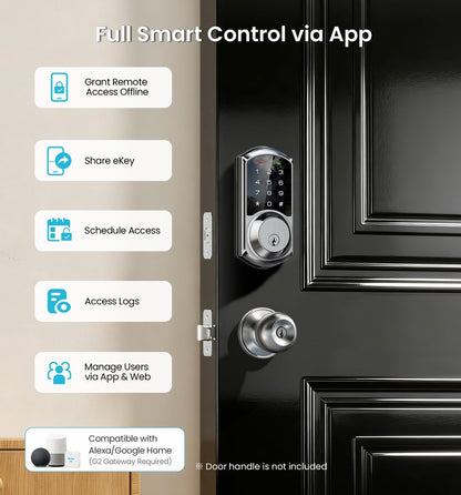 Veise VE06 Smart Deadbolt with App Control, Keyless Entry Smart Lock for Front Door, Electronic Digital Door Lock with Code, Easy Install, Satin Nickel