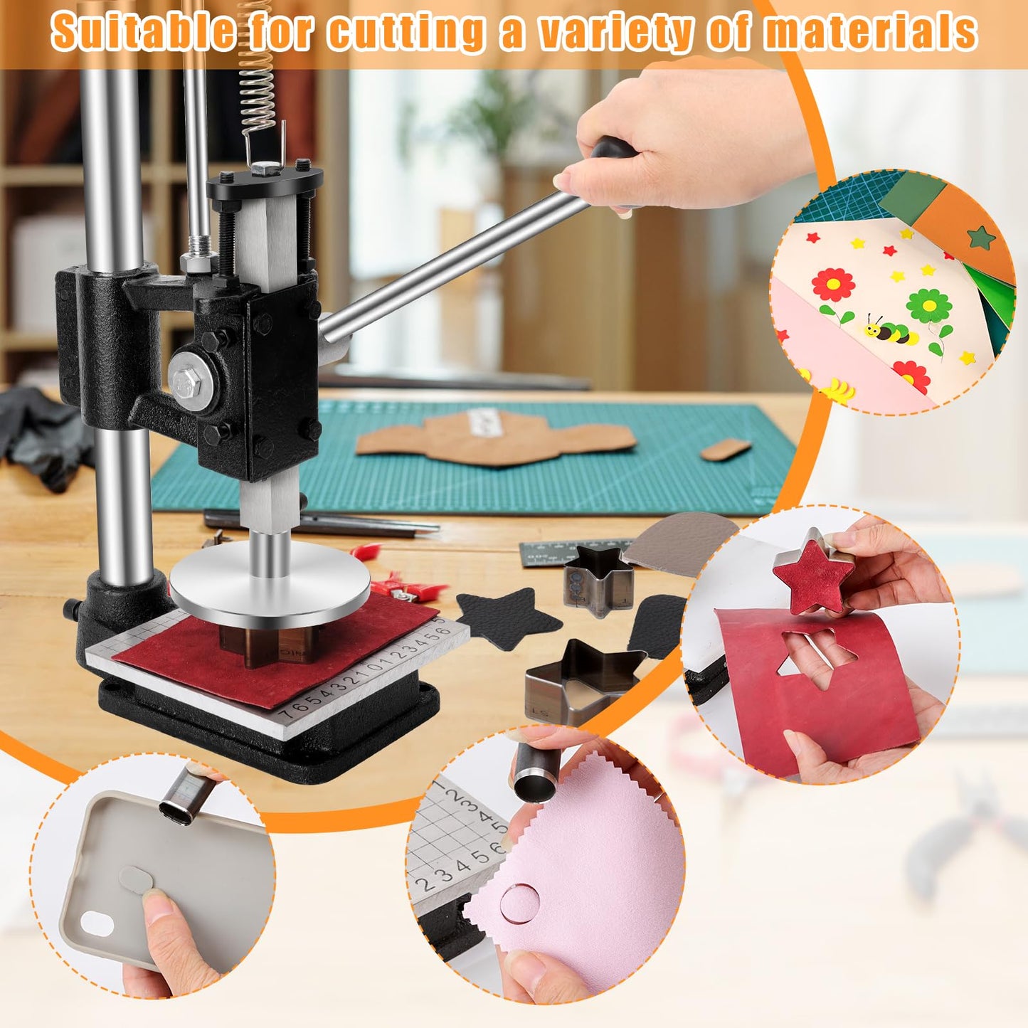 Leather Press Hole Puncher Leather Cutting Machine Hand Punching Machine for DIY Craft Punching Holes Cutting, Forming Pressing,Install Rivets and Snap Buttons