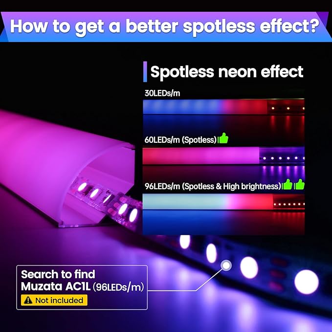 Muzata 10Pack 3.3FT/1M Plus-Size Spotless V Shape LED Channel Silver Aluminum LED Diffuser Channel with Milky White Cover V101 WW 1M