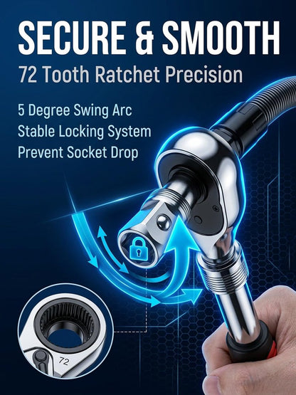 1/2 flexible shaft extension extender torque socket wrench ratchet drive bar bendable spring steel flex reach tool long connecting rod electric impact drill adapter set for Hard to Reach(14in)