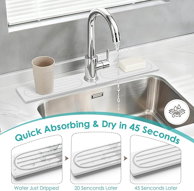 4Pcs Stone Faucet Mat for Kitchen Sink, Diatomite Quick Dry Water Absorbing
