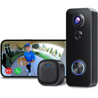XTU Wireless Video Doorbell Camera, 180° Head-to-Toe Video, Live View with Two-Way Talk, 2.4G Wi-Fi Doorbell Camera with Chime, Local/Cloud Storage, Human Detection, Works with Alexa & Google Home