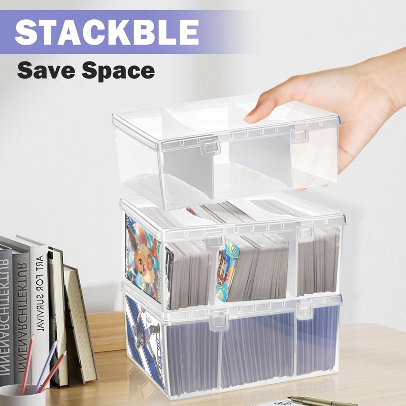Trading Card Storage Box with 2 Dividers,Toploads Storage Box Plastic Baseball Card Storage Box for 500+ Sports Cards 100+ Top Loads for MTG Magic TCG Yugioh Playing Card Case Holder (1 Pack)