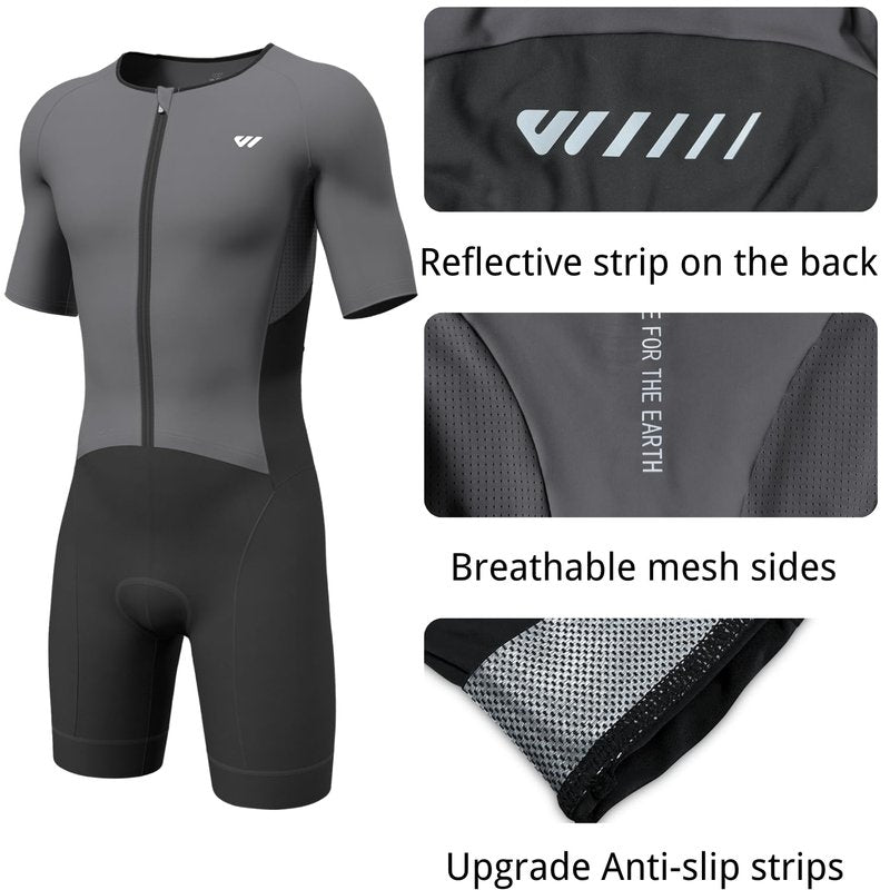 Lo.gas Men's Triathlon Suits,High Elasticity Breathable Quick-Drying Trisuit Race‌ Skinsuits Cycling Swimskin Bike Swim Run Gray XX-Large