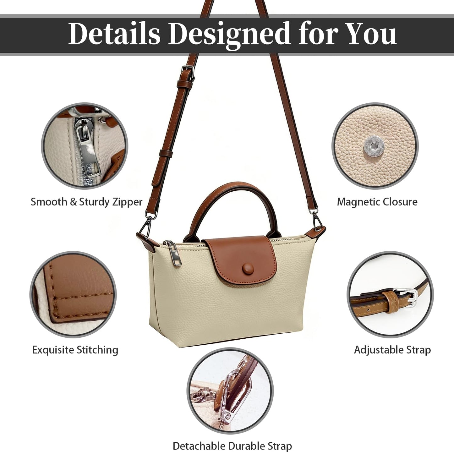 Elojieza Small Crossbody Bags Purses for Women, Mini Fashion PU Leather Handbags for Ladies, Detachable Adjustable Straps and Zipper, Trendy Spring 2026