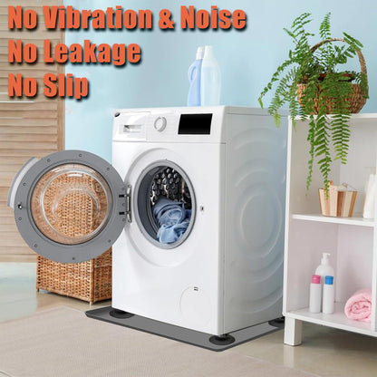 Washing Machine Drain Pan Washer Silicone Mat, Washer Tray Anti-Vibration Soft Bottom Pad Under Dryer Drip Pan Floor Protector, 27x27 Inch Non-Slip Leak Pan Waterproof Washer Drip Tray (Gray+4 pad)