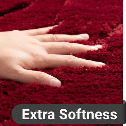 DEXDE Bathroom Rugs Mat, Soft Plush Shaggy Microfiber Bath Rug Non Slip Bath Mats for Bathroom Floor, Machine Washable Absorbent Carpet for Shower Tub, Burgundy Red 20"x32"