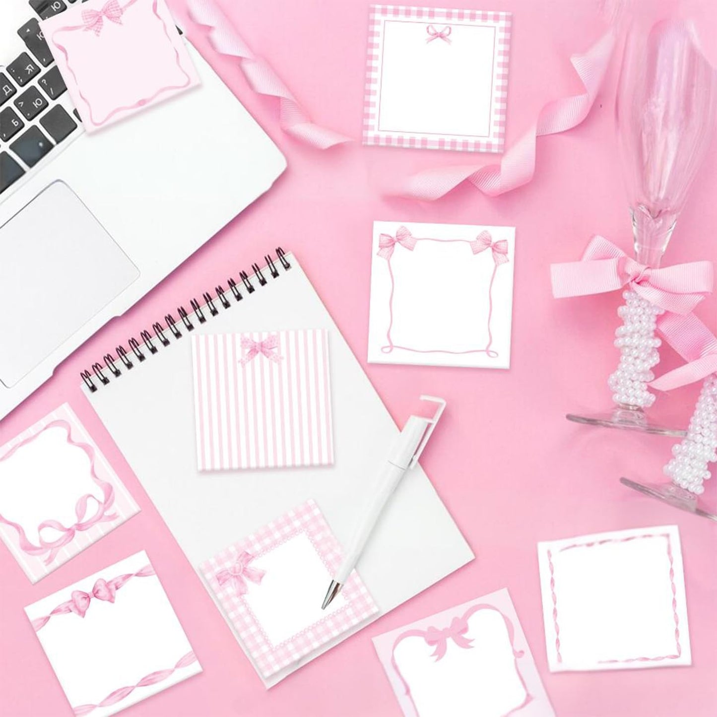 Cute Sticky Notes 3x3 Pink Bow Sticky Note Pads Aesthetic Coquette Bows Note Pad Self-Stick Ribbon Bowknot Stickey Notes Memo Pad Stationery Study School Essentials Desk Office Teacher Supplies
