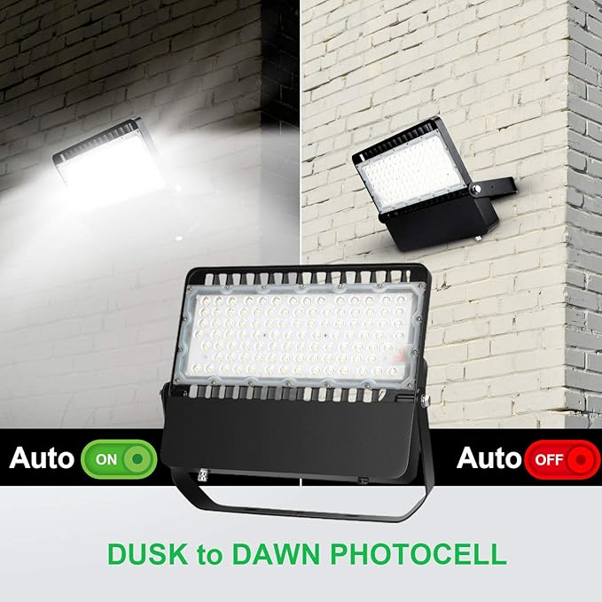 ledmo Super Bright LED Flood Light Outdoor Fixture with Dusk to Dawn Photocell - Commercial Grade Waterproof Floodlights for Large Stadiums, 5000K, 36000 Lumen (3 Pack)