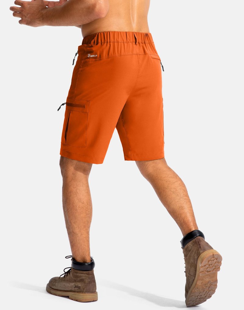 Pudolla Men's Hiking Cargo Shorts 9" Lightweight Outdoor Work Shorts for Men Travel Golf Camping Casual with 5 Zipper Pockets(Orange XX-Large)