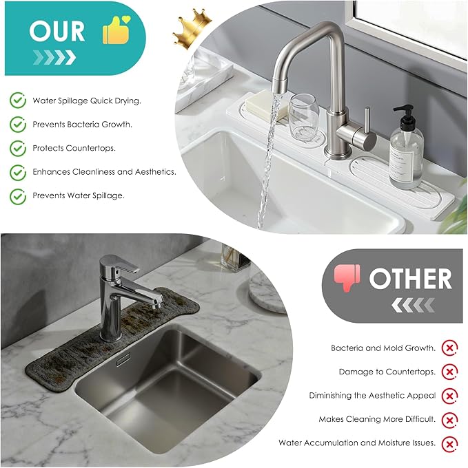 4Pcs Stone Faucet Mat for Kitchen Sink, Diatomite Quick Dry Water Absorbing