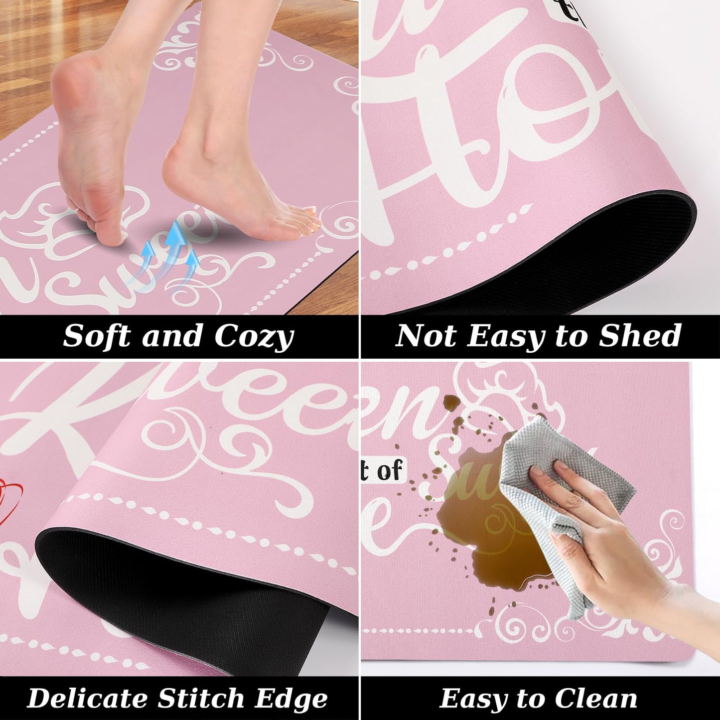 XLHOMO Pink Kitchen Mats for Floor 3 Pieces Set, Non Slip Cushioned Runners Waterproof Comfort Kitchen Rugs and Mats Farmhouse Chef Mat Carpet for Sink,Laundry Room