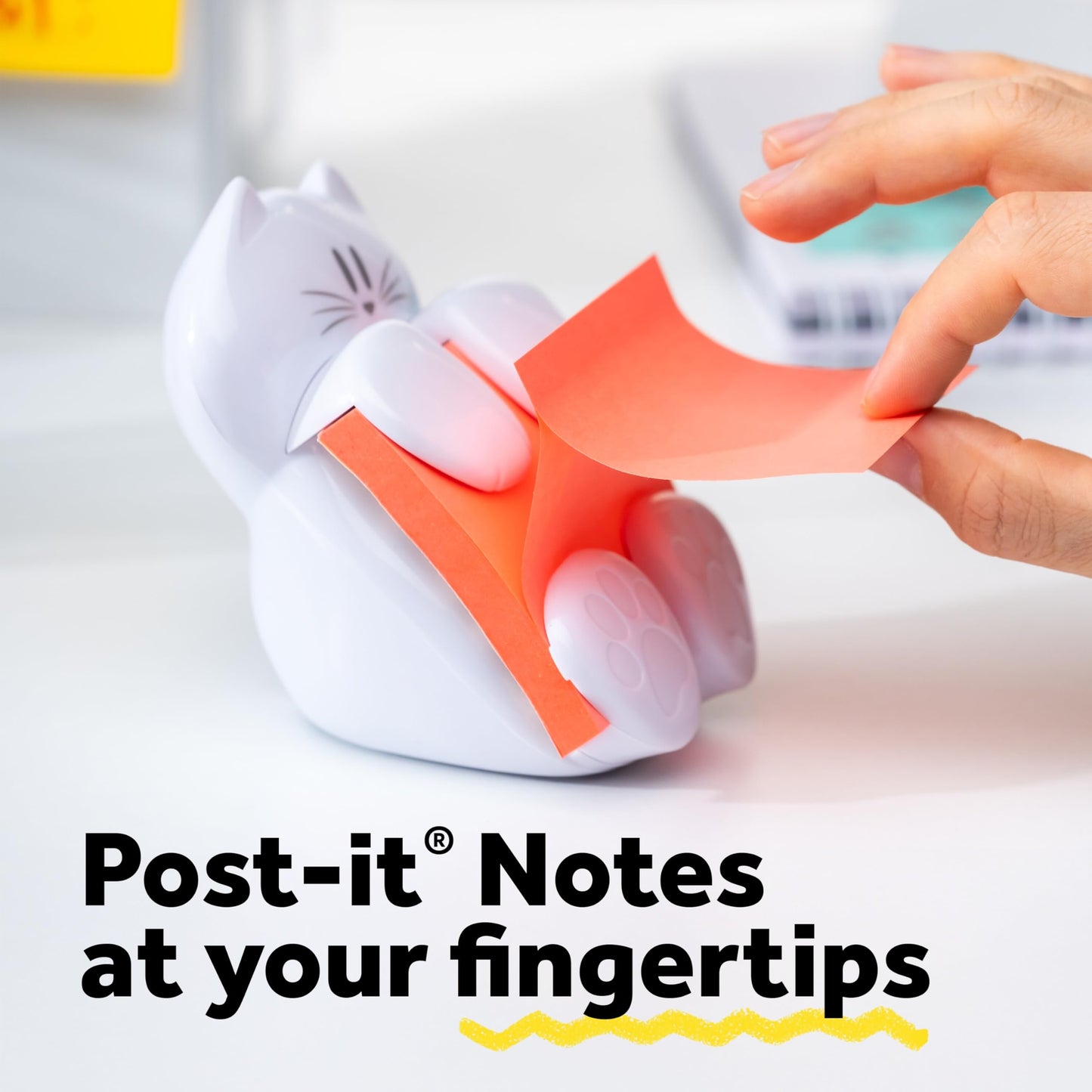 Post-it Dispenser, Sticky Note Holder, White Cat Design, Includes 45 Pop-Up Sheets of 3 in x 3 in Pink, Sticky Notes Holder for Desk, Classroom or Office Supplies