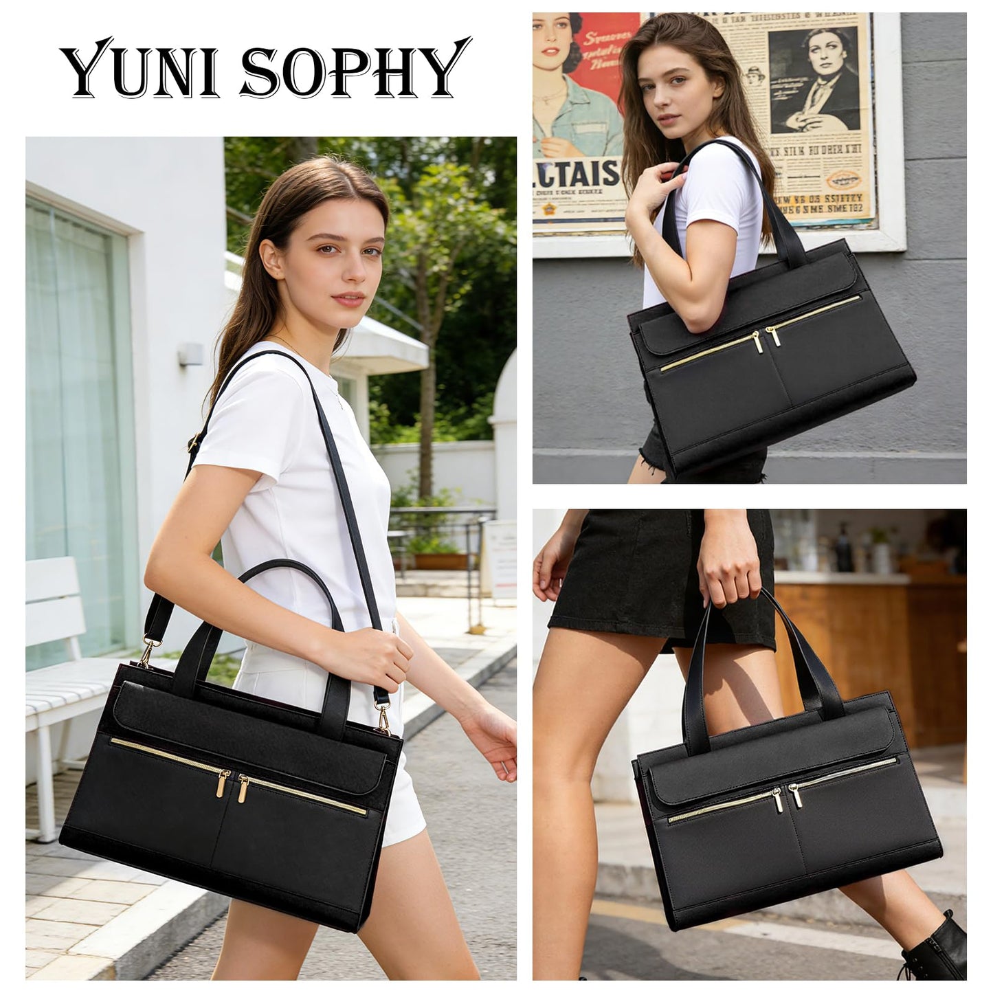 Laptop Bag for Women 15.6 Inch, Professional Tote Briefcase Purse, Eco-friendly Leather Teacher Bag Work Bag for Business(Black)