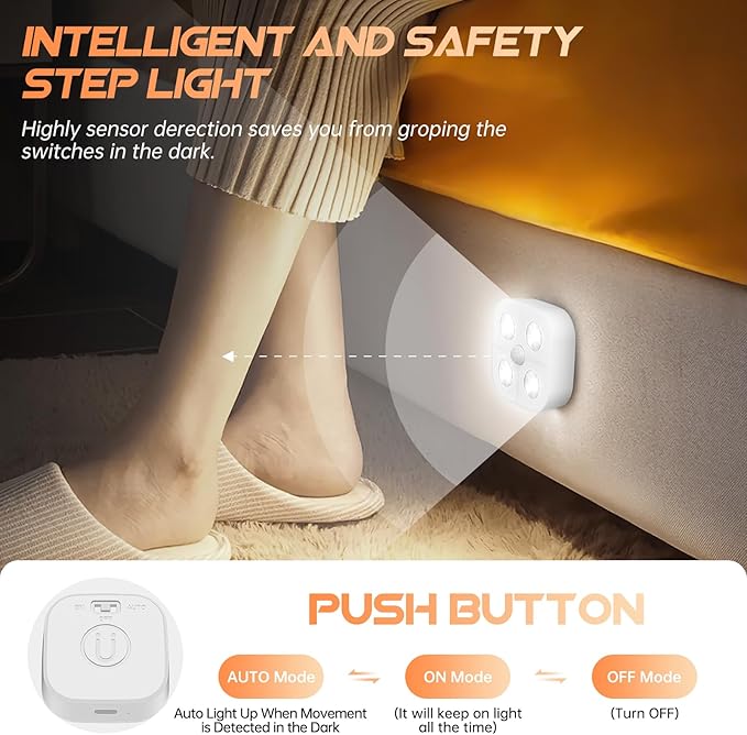Wireless Step Light Rechargeable Puck Lights with Charging Station, RGB Motion Sensor Puck Light Under Cabinet Lighting with Remote Control, LED Closet Lights for Stair, Kitchen (3 Pcs)