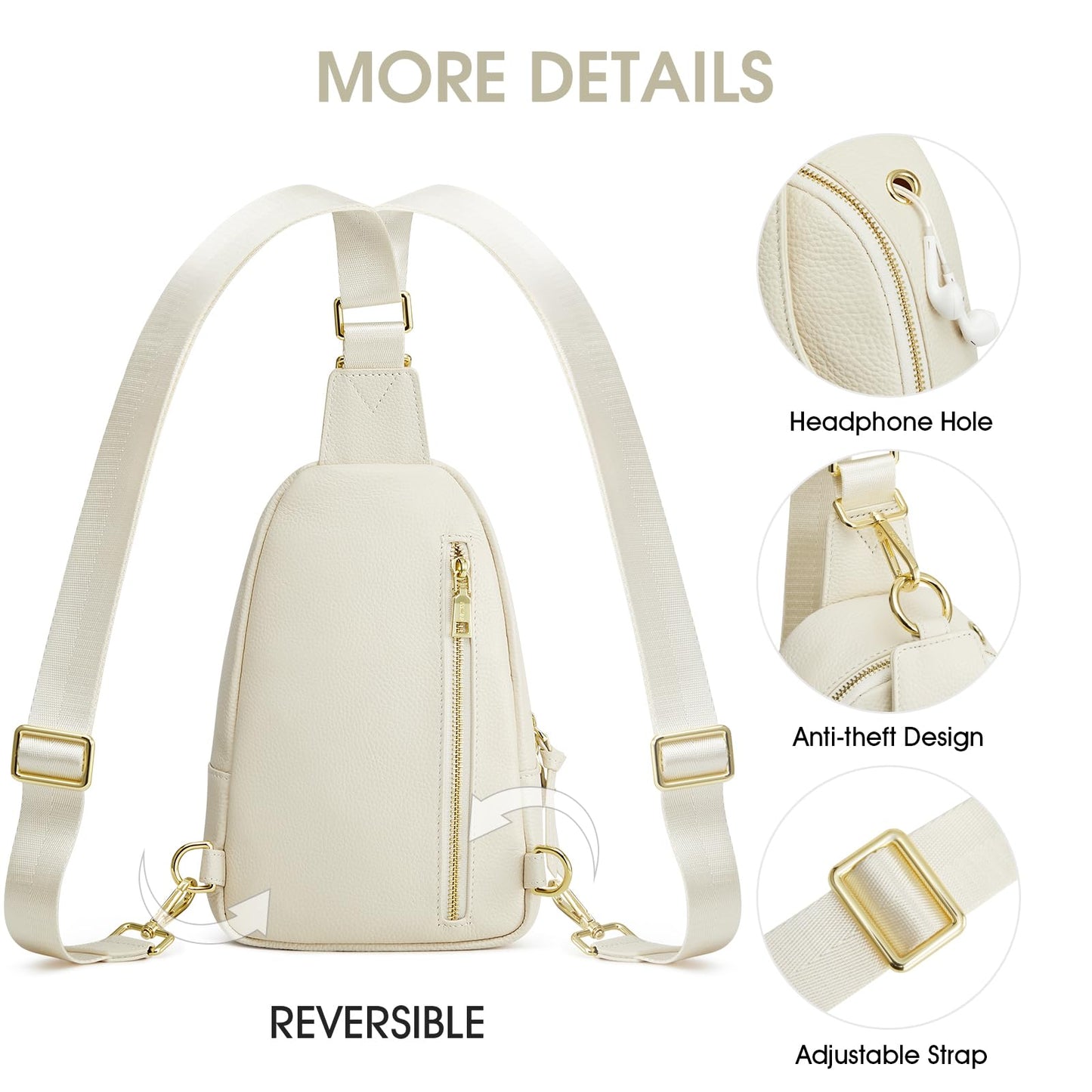 Kattee Sling Bag for Women, Leather Fanny Packs Crossbody Purse, Small Chest Bag with RFID Blocking, Beige
