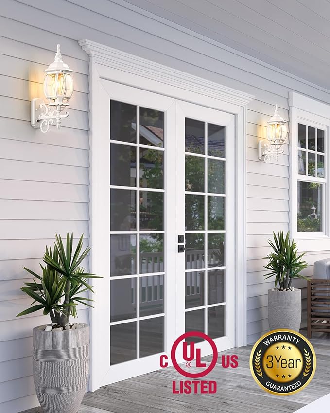VIANIS 2 Pack Outdoor Sconce Lighting, White Exterior Wall Lights for House, Modern Dusk to Dawn Porch Lights Lantern Light Fixture, Anti-Rust Waterproof Garage Outside Lights for Patio Wall Mount