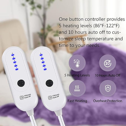 Heated Blanket Electric King Size, Soft Heated Electric Blanket, Machine Washable Heated Blanket with Dual Control 5 Heating Levels & 10 Hours Auto Off, Fast Heating, 100" x 90", Lavender Violet