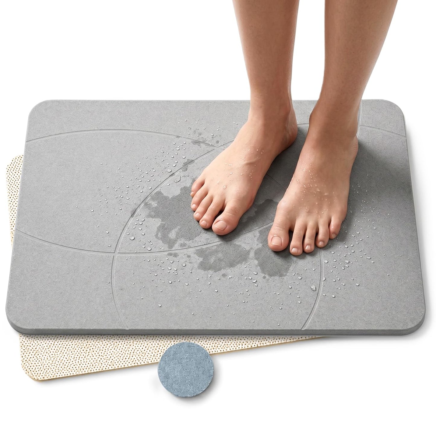 Super Absorbent Stone Bath Mat 24x16, Diatomaceous Earth Bath Mat with Non Slip Grip, Water Absorbing Stone Surface for Shower, Tub, Sink & Vanity, Gray
