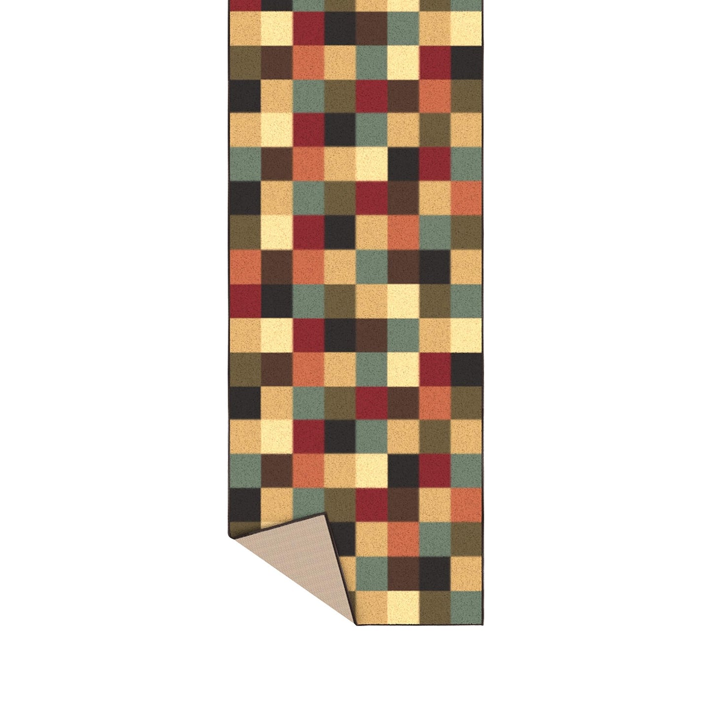 Ottomanson Accent Rug – Non Slip Low Pile Small Rug for Entryway, Bedroom, Bedside & Coffee Table Areas, 2'7" x 4', Checkered Multicolor