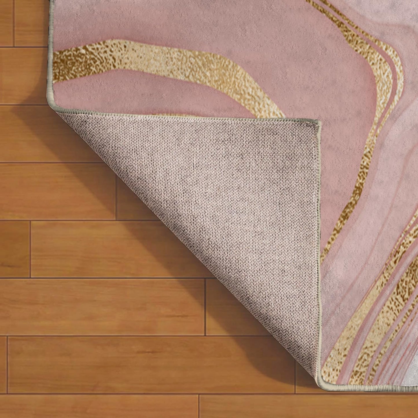 Ansouyi Non-Slip 5x7 ft Area Rugs, Washable Rug Carpet for Living Room, Pink with Gold Abstract Liquid Marble Home Decor Rugs for Game Room Classroom Bedroom Dining Kindergarten Room