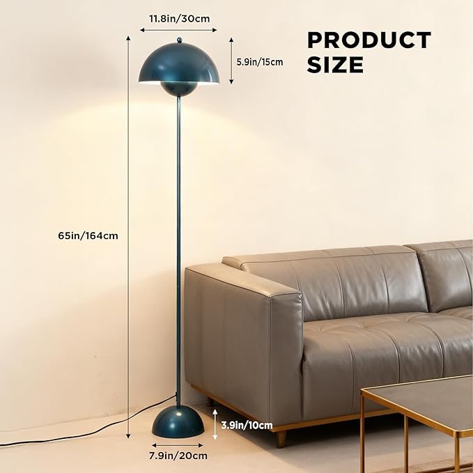 SUNLLOK Flower Pot Floor Lamp for Living Room, Metal Dome Lampshade Standing Floor Lamp with Foot Switch, Modern Reading Floor Light Fixture for Kitchen Island, Bedroom, Restaurant (Pearl Blue)