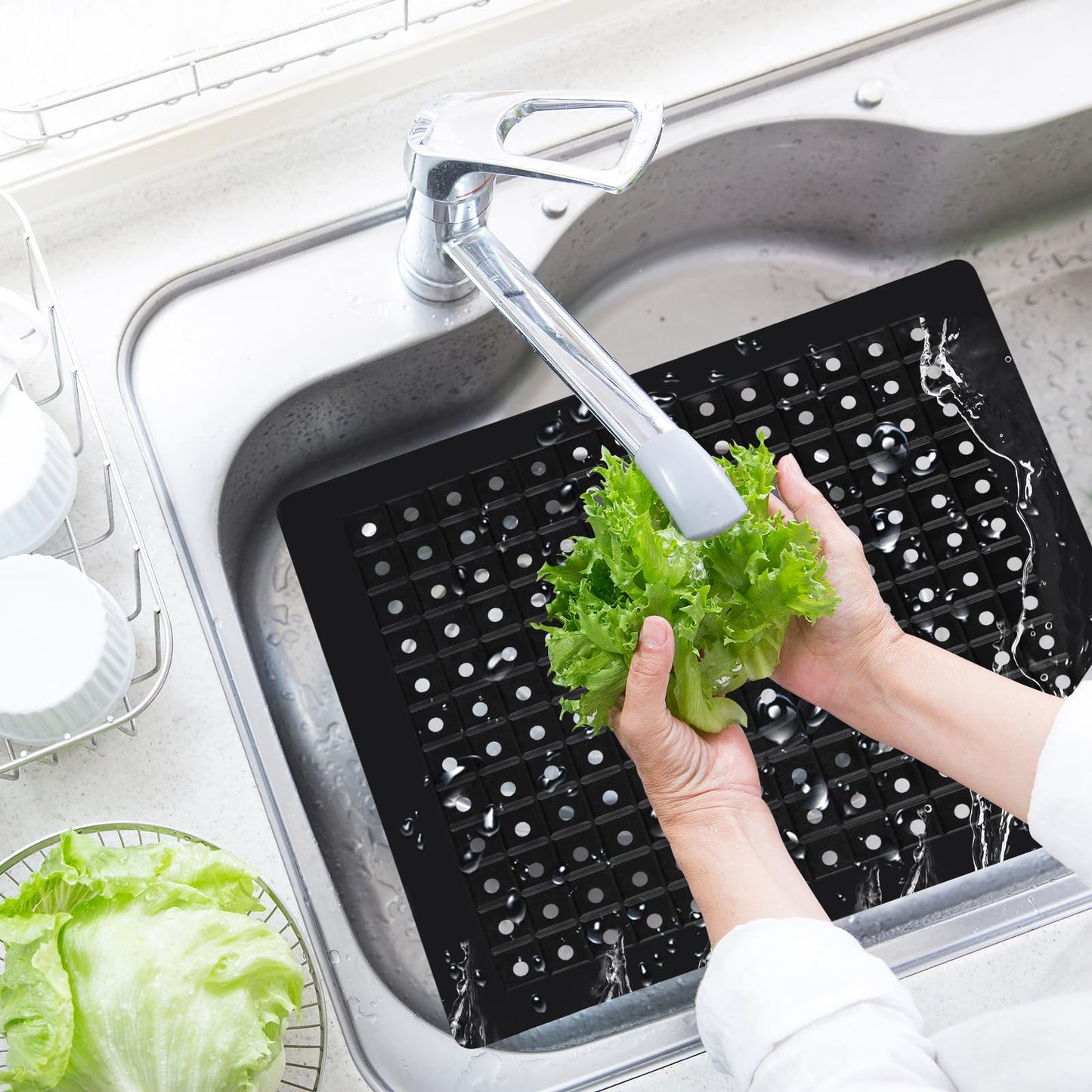 GeeRic Independence Day Kitchen Sink Mat, 12.36 x 10.28" Dish Drying Mat, Sink Protector Mats Non-Slip Dish Dry Mat Dishwasher Safe, Rectangular, Black