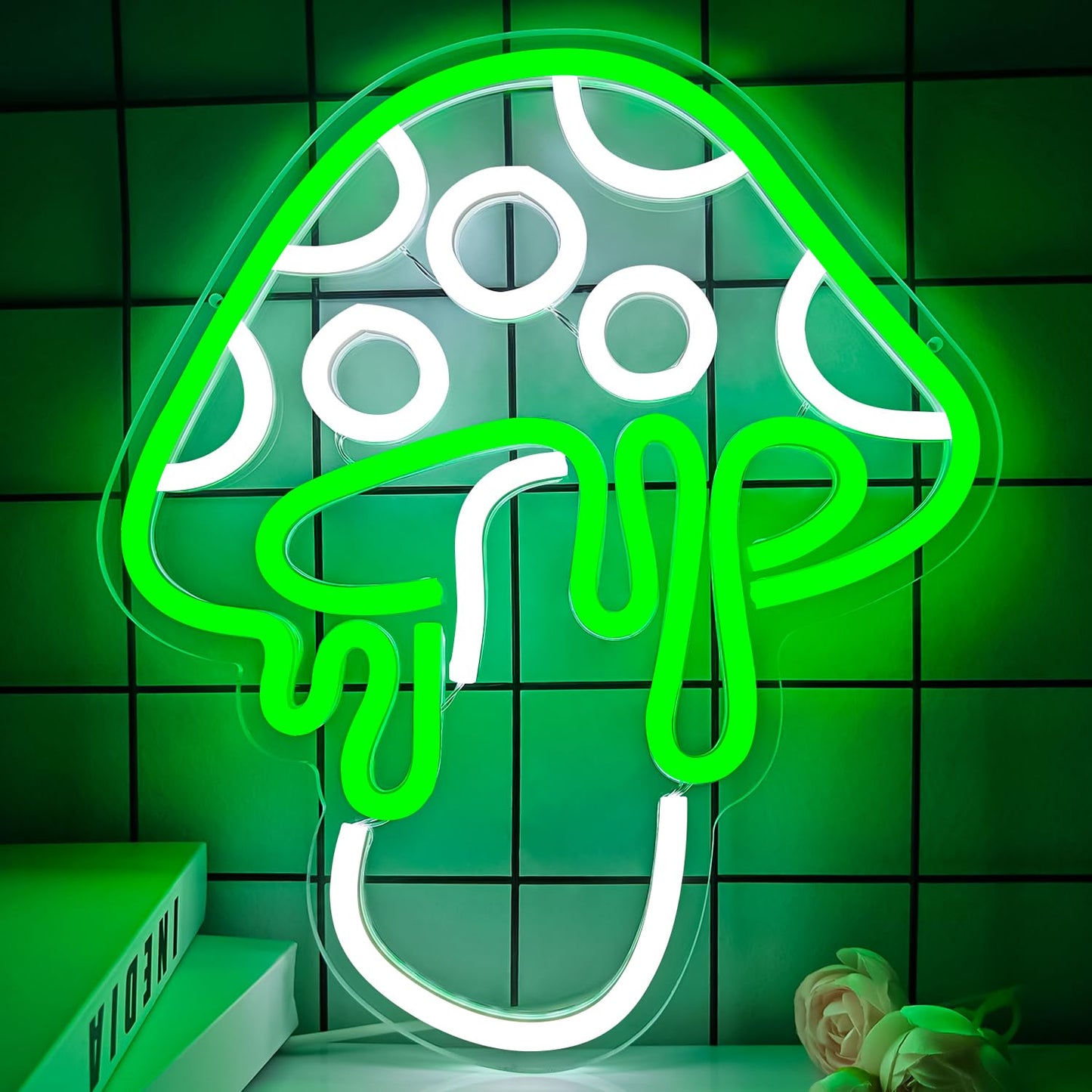 Ajoyferris Mushroom Neon Sign Dimmable Neon Light Sign Mushroom Night Light 3D Light Up Mushrooms Neon Signs for Wall Decor Game Room Bedroom Gift for Kids(Ice Blue)