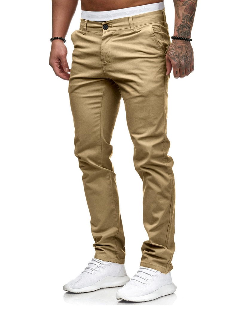 HUNGSON Mens Chinos Dress Pants Slim Fit Stretch Classic Golf Trousers Lightweight Breathable Khakis Casual Travel Slacks Versatile Outdoor Bottoms Khaki 32x30