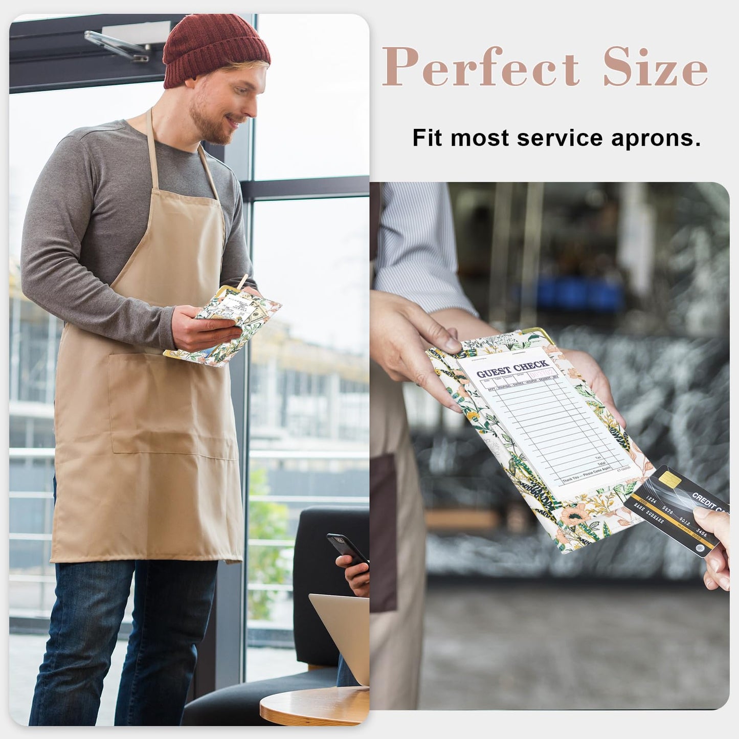 YeeCASE 2Pack Flower Server Book for Waitress with Money Pocket and Zipper Pouch, Fits Waitress Apron, Waitress Accessories, Receipt Holder with High Volume Pocket (Flower-Grass)
